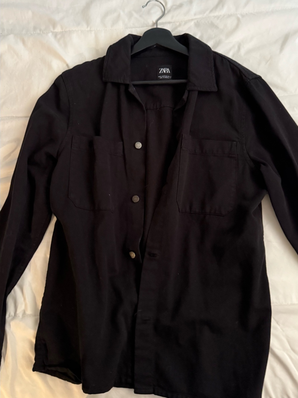 ZARA Black Lightweight Shirt Jacket with Patch Pockets